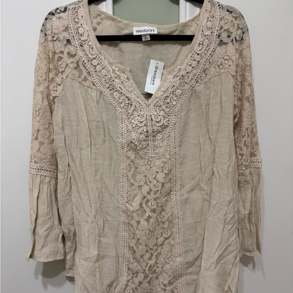 Westport Beige Lace Detail Women's Top